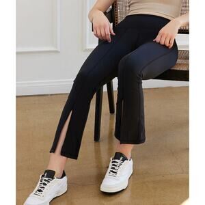 Cream Yoga Julia Crop Flare Front Slit Legging Black Small NWT